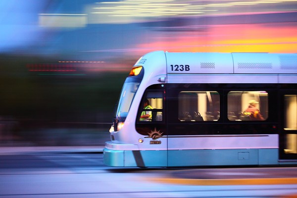 Phoenix-Light-Rail-Sun-Rise tram in motion blur