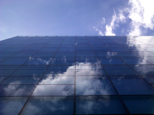 Reflection of a sky on a building -- camera phone photo