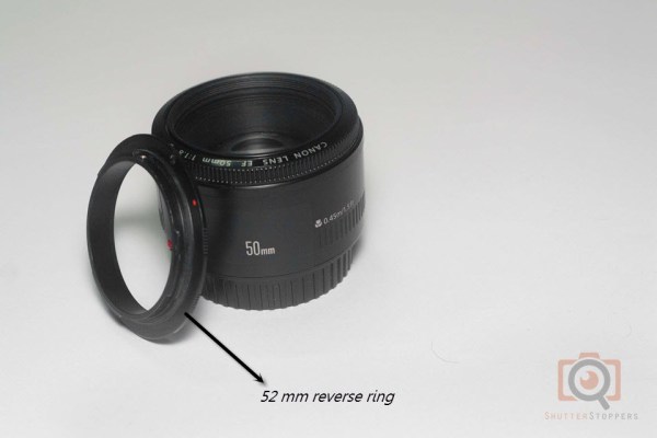 50mm lens and 52mm reverse ring