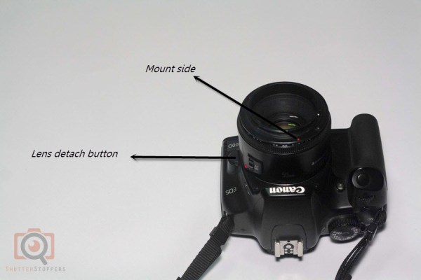 Reverse lens attached to front element of 50mm lens