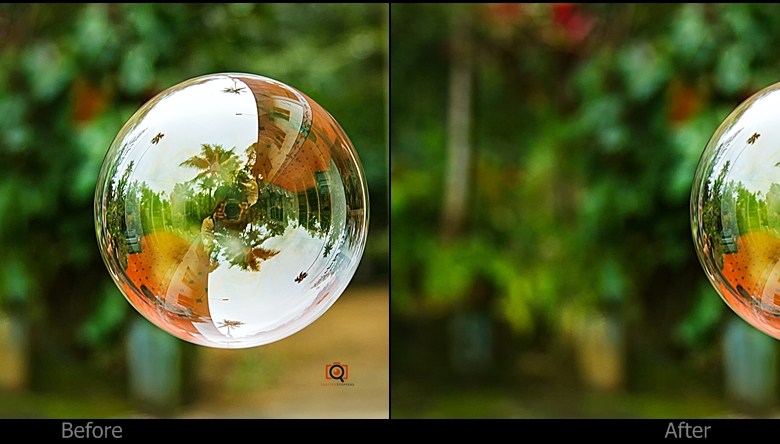 before and after of over sharpened image