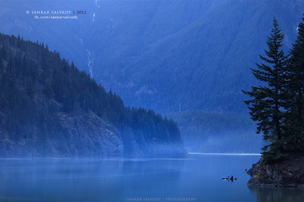 Boating in a lake in washington