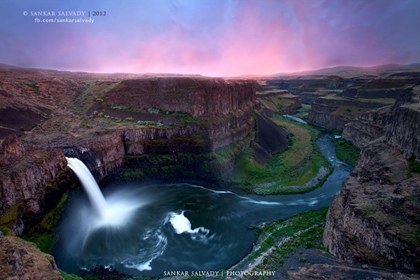 waterfalls from a canyon