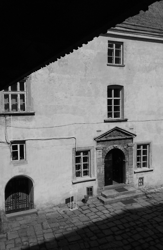 Black and white photo of a street