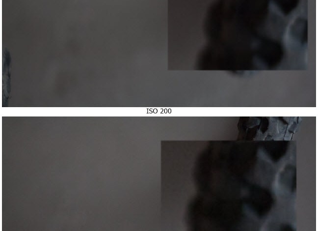 Image noise comparison of photos taken at low and high ISOs