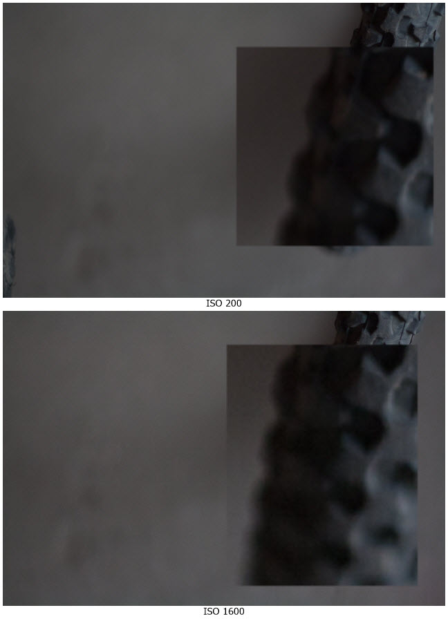 Image noise comparison of photos taken at low and high ISOs