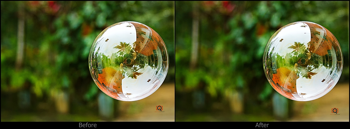 before and after of over sharpened image